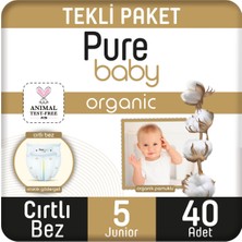 Pure Baby Organik Pamuklu Cırtlı Bez Tekli Paket 5 Numara Junior 40 Adet