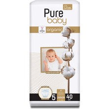 Pure Baby Organik Pamuklu Cırtlı Bez Tekli Paket 5 Numara Junior 40 Adet