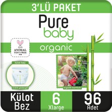 Pure Baby Organik Bambu Özlü Külot Bez 3'lü Paket 6 Numara Xlarge 96 Adet