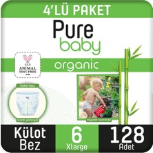 Pure Baby Organik Bambu Özlü Külot Bez 4'lü Paket 6 Numara Xlarge 128 Adet