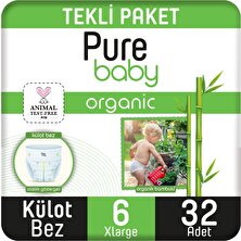 Pure Baby Organik Bambu Özlü Külot Bez Tekli Paket 6 Numara Xlarge 32 Adet