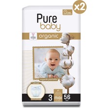 Pure Baby Organik Pamuklu Cırtlı Bez 2'li Paket 3 Numara Midi 112 Adet