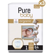 Pure Baby Organik Pamuklu Cırtlı Bez 3'lü Paket 1 Numara Yenidogan 192 Adet