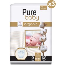 Pure Baby Organik Pamuklu Cırtlı Bez 3'lü Paket 2 Numara Mini 204 Adet