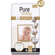 Pure Baby Organik Pamuklu Cırtlı Bez 3'lü Paket 4 Numara Maxi 144 Adet