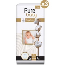 Pure Baby Organik Pamuklu Cırtlı Bez 3'lü Paket 5 Numara Junior 120 Adet