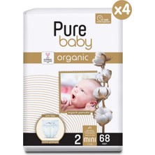 Pure Baby Organik Pamuklu Cırtlı Bez 4'lü Paket 2 Numara Mini 272 Adet