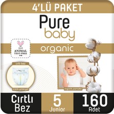 Pure Baby Organik Pamuklu Cırtlı Bez 4'lü Paket 5 Numara Junior 160 Adet