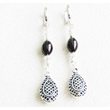 Lilah Gümüş Tr Gümüş Petrol Rengi Kehribar Kadın Küpe