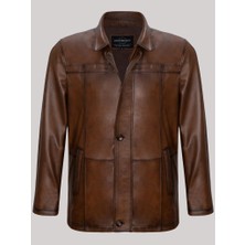 Derimont Deri Kahverengi Düğmeli Iki Cepli Erkek Deri Mont