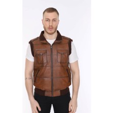 Deri Taba Lastikli Erkek Yelek