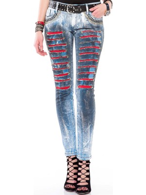 Cipo & Baxx WD375 Elle Boyanmış Yamalı Işlemeli Bayan Mavi Jeans