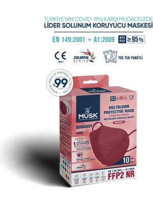 Musk N95 Maske Bordo Renk 10 Adet