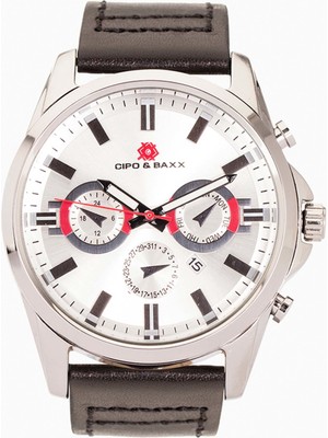 Cipo & Baxx CZ108 Deri Kordonlu Siyah Gümüş Rengi Çelik Erkek Saat