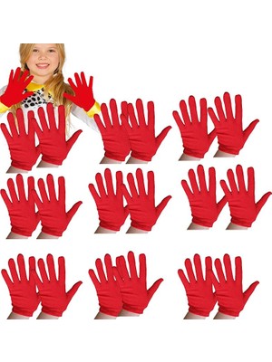 Pandoli 10 Çift ( 20 Adet )23 Nisan Için Kırmızı Renk Likralı Çocuk Gösteri Eldiveni 5-10 Yaş