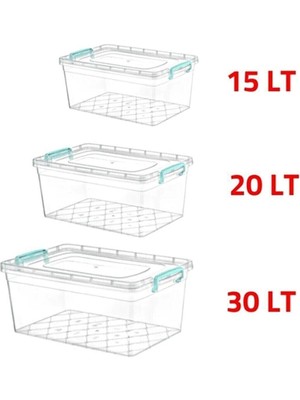 Erdem Saklama Kabı Plastik Kilitli Saklama Kutusu 30LT+20LT+15LT 3'lü