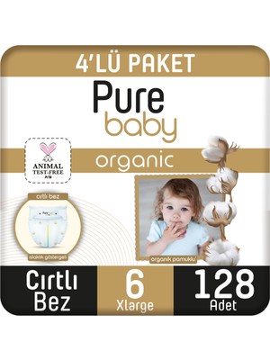 Pure Baby Organik Pamuklu Cırtlı Bez 4'lü Paket 6 Numara Xlarge 128 Adet