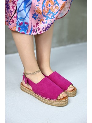 Arya Pembe Süet Hakiki Deri Kadın Espadril Sandalet