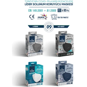 Ffp2 Maske 40 Adet (Siyah, Gri, Lacivert, Beyaz)