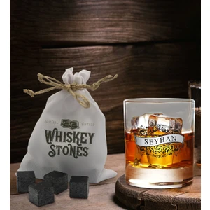 Bk Gift Kişiye Özel Isimli Viski Bardağı ve 6'lı Doğal Granit Viski Soğutma Taşı Seti - Model 16