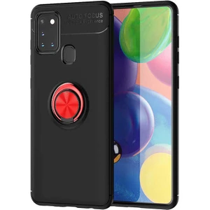 Galaxy A21S Kılıf Yüzüklü Silikon Range - Siyah-Kırmızı