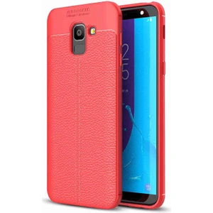 Galaxy J6 Kılıf Deri Dokulu Kamera Korumalı Silikon - Kırmızı