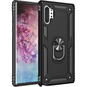 Galaxy Note 10 Plus Kılıf Tank Yüzüklü Yüksek Korumalı Silikon - Siyah