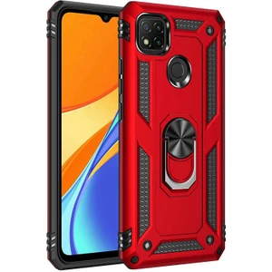 Xiaomi Redmi 9c Kılıf Tank Yüzüklü Yüksek Korumalı Silikon - Kırmızı