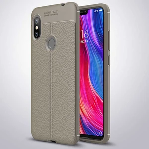 Xiaomi Redmi Note 6 Pro Kılıf Deri Dokulu Kamera Korumalı Silikon - Gri