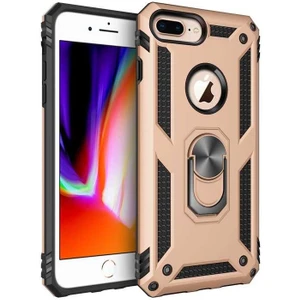 Apple iPhone 8 Plus Kılıf Tank Yüzüklü Yüksek Korumalı Silikon - Gold