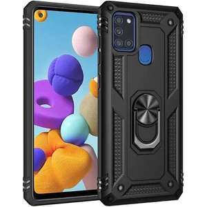 Galaxy A21S Kılıf Tank Yüzüklü Yüksek Korumalı Silikon - Siyah