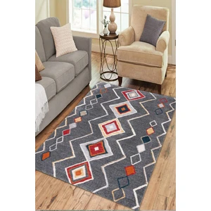 Esta Halı Şönil Kilim Desenli Gri Halı (Makinada Yıkanabilir Kaymaz Dot Taban) - ES1359