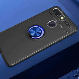 Xiaomi Mi 8 Lite Kılıf Yüzüklü Silikon Range - Siyah-Mavi