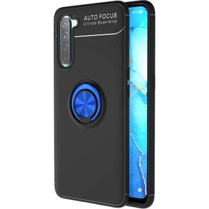 Oppo Reno 3 Kılıf Yüzüklü Silikon Range - Siyah-Mavi