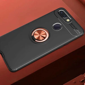 Xiaomi Mi 8 Lite Kılıf Yüzüklü Silikon Range - Siyah-Rose Gold
