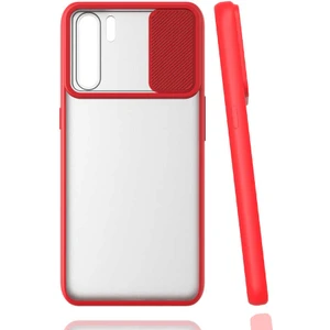 Oppo Reno 3 Kılıf Lens Sürgülü Kamera Korumalı Silikon - Kırmızı