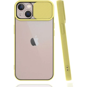 Apple iPhone 13 Mini Kılıf Lens Sürgülü Kamera Korumalı Silikon - Sarı
