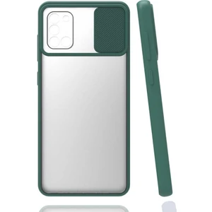 Galaxy A31 Kılıf Lens Sürgülü Kamera Korumalı Silikon - Koyu Yeşil