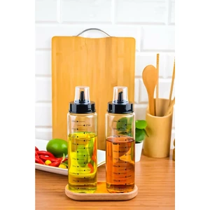 Ahşap Standlı 2`li 500 ml Damlatmaz Akıllı Cam Yağlık-Sirkelik Seti