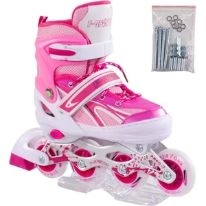 Furkan Toys F-Sports Ayarlabilir 2+2 Işıklı Metal Alıştırma Pateni Çantalı 34-37 Numara Çocuk Pateni Pembe Paten