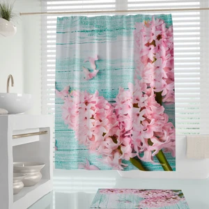 Banyo Duş Perdesi-Lila Çiçek Desen Banyo Perdesi, Tek Kanat Küvet Perdesi 180X200 cm Lüx Perde