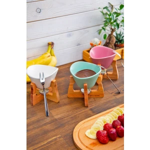 Joy Kitchen 3 Renk Fondü Seti Ahşap Stantlı Föndü Takımı