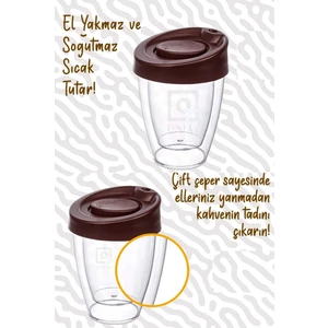 Pratik New Tasarım Çift Cidarlı Kapaklı El Yakmaz Bardak Termos Double Wall Espresso Coffe Latte