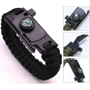 Kamp Aletleri 9595 Pusulalı & Bıçaklı Paracord Bileklik Siyah