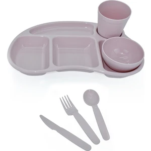 Melkan Home Çocuk Tabldot Kahvaltılık 5 Bölmeli Tabldot Set Kase Bardak Çatal Bıçak Kaşık Set