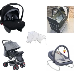 Lets Go Baby 5 Parça Bebek Seti Sepet Beşik Bebek Arabası Ana Kucağı Puset Yağmurluk