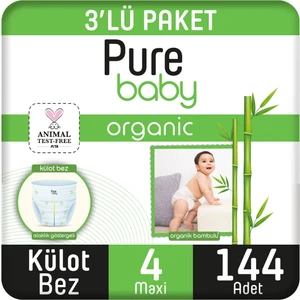 Pure Baby Organik Bambu Özlü Külot Bez 3'lü Paket 4 Numara Maxi 144 Adet