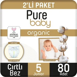 Pure Baby Organik Pamuklu Cırtlı Bez 2'li Paket 5 Numara Junior 80 Adet
