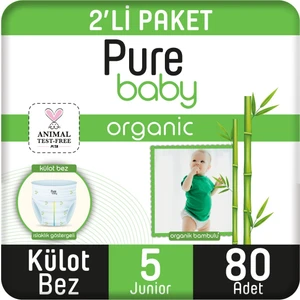 Pure Baby Organik Bambu Özlü Külot Bez 2'li Paket 5 Numara Junior 80 Adet