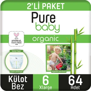 Pure Baby Organik Bambu Özlü Külot Bez 2'li Paket 6 Numara Xlarge 64 Adet